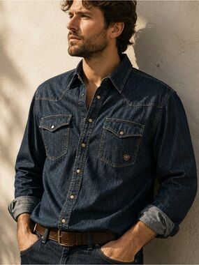Ariat Men’s M Denim Western Shirt Pearl Snap Heavyweight Cowboy Workwear